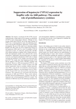 Suppression of Hepatocyte CYP1A2 Expression by Kupffer Cells Via Ahr Pathway: the Central Role of Proinflammatory Cytokines