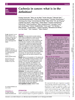 Cachexia in Cancer: What Is in the Deﬁnition?