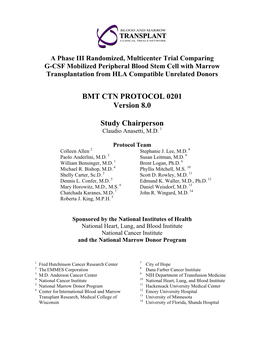 BMT CTN PROTOCOL 0201 Version 8.0 Study Chairperson