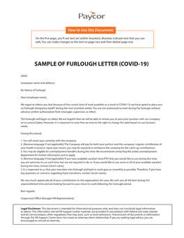 Sample of Furlough Letter (Covid-19)