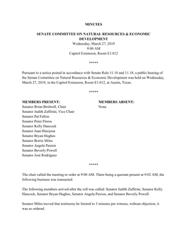 Minutes Senate Committee on Natural Resources