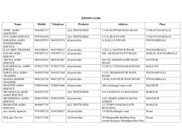 KRISHNAGIRI Name Mobile Telephone Products Address Place