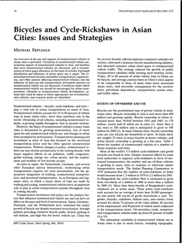 Bicycles and Cycle-Rickshaws in Asian Cities: Issues and Strategies