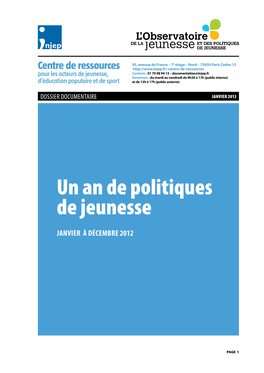 Un an De Politiques De Jeunesse