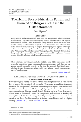 Putnam and Diamond on Religious Belief and the “Gulfs Between Us” Sofia Miguens*