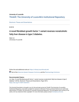 A Novel Fibroblast Growth Factor 1 Variant Reverses Nonalcoholic Fatty Liver Disease in Type 2 Diabetes