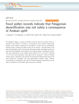 Fossil Pollen Records Indicate That Patagonian Desertification Was Not Solely a Consequence of Andean Uplift