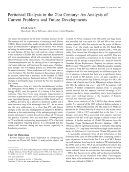 Peritoneal Dialysis in the 21St Century: an Analysis of Current Problems and Future Developments