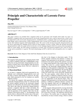 Principle and Characteristic of Lorentz Force Propeller