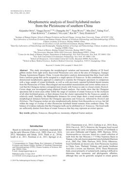 Morphometric Analysis of Fossil Hylobatid Molars from the Pleistocene of Southern China