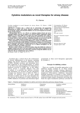 Cytokine Modulators As Novel Therapies for Airway Disease