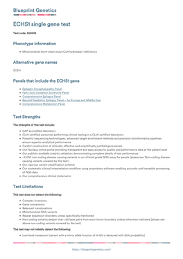 Blueprint Genetics ECHS1 Single Gene Test