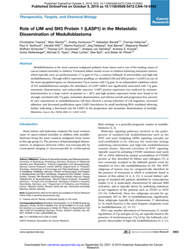 (LASP1) in the Metastatic Dissemination of Medulloblastoma