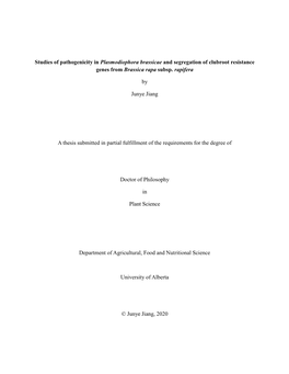 Studies of Pathogenicity in Plasmodiophora Brassicae and Segregation of Clubroot Resistance Genes from Brassica Rapa Subsp