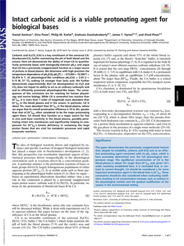 Intact Carbonic Acid Is a Viable Protonating Agent for Biological Bases