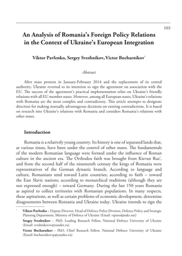 An Analysis of Romania's Foreign Policy Relations in the Context Of