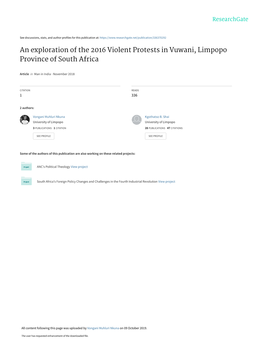 An Exploration of the 2016 Violent Protests in Vuwani, Limpopo Province of South Africa