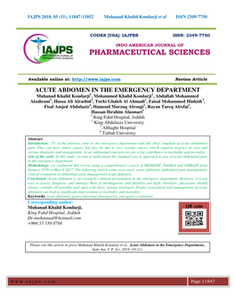 Acute Abdomen in the Emergency Department