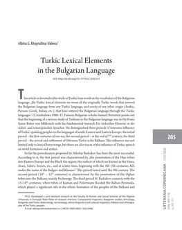 Turkic Lexical Elements in the Bulgarian Language DOI