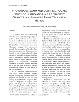 My Hero Academia and Durkheim: a Case Study of Blood and Hair As “Sacred” Objects in a Japanese Anime Television Series