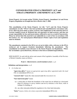 CONSOLIDATED STRATA PROPERTY ACT and STRATA PROPERTY AMENDMENT ACT, 1999
