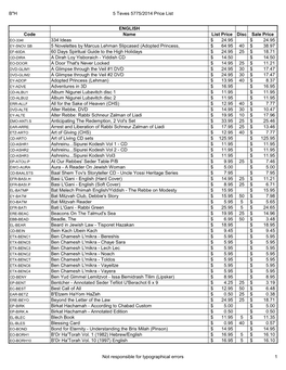 B"H 5 Teves 5775/2014 Price List ENGLISH Code Name List Price