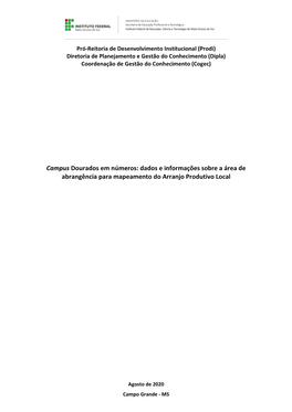 Campus Dourados Em Números: Dados E Informações Sobre a Área De Abrangência Para Mapeamento Do Arranjo Produtivo Local