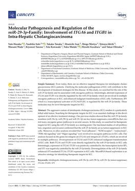 Molecular Pathogenesis and Regulation of the Mir-29-3P-Family: Involvement of ITGA6 and ITGB1 in Intra-Hepatic Cholangiocarcinoma