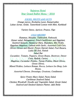 Raintree Hotel Iftar Grand Buffet Menu - 2018