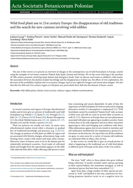 Wild Food Plant Use in 21St Century Europe: the Disappearance of Old Traditions and the Search for New Cuisines Involving Wild Edibles