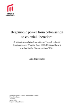Hegemonic Power from Colonisation to Colonial Liberation