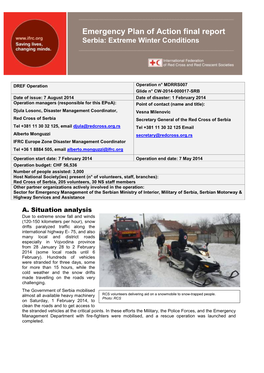 Emergency Plan of Action Final Report Serbia: Extreme Winter Conditions