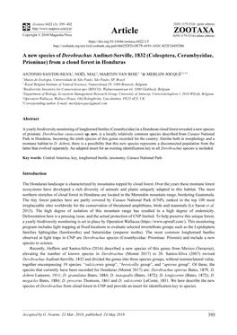 A New Species of Derobrachus Audinet-Serville, 1832 (Coleoptera, Cerambycidae, Prioninae) from a Cloud Forest in Honduras