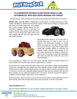 Playmonster Expands Sleek Wood Vehicle Line, Automoblox, with Exclusive Designs for Target