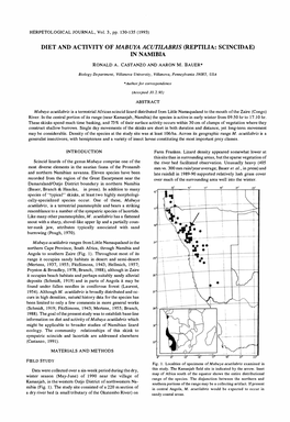 Diet and Activity of Mabuya Acutilabris (Reptilia: Scincidae) in Namibia