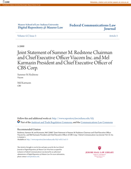 Joint Statement of Sumner M. Redstone Chairman and Chief Executive Officer Viacom Inc