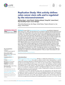 Replication Study: Wnt Activity Defines Colon Cancer Stem Cells and Is