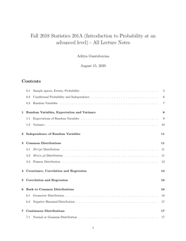 (Introduction to Probability at an Advanced Level) - All Lecture Notes