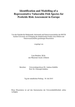 Identification and Modelling of a Representative Vulnerable Fish Species for Pesticide Risk Assessment in Europe