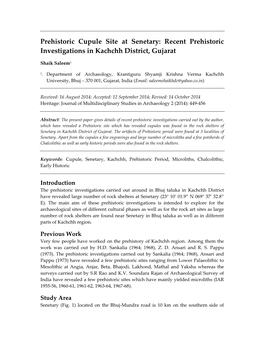 Prehistoric Cupule Site at Senetary: Recent Prehistoric Investigations in Kachchh District, Gujarat