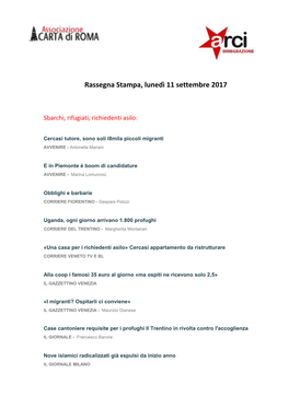 Rassegna Stampa 11 Settembre 2017