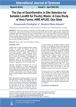 A Case Study of Amo Farms, AWE AFIJIO, Oyo State Onosemuode Christopher1, Abodurin Wasiu Adeyemi1