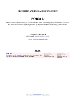 Tive, Inc. Form D Filed 2021-06-24