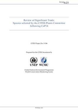 Species Selected by the CITES Plants Committee Following Cop14