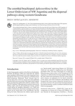 The Eoorthid Brachiopod Apheoorthina in the Lower Ordovician of NW Argentina and the Dispersal Pathways Along Western Gondwana