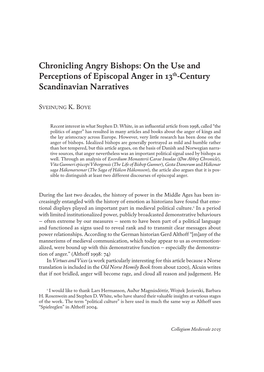 Chronicling Angry Bishops: on the Use and Perceptions of Episcopal Anger in 13 Th -Century Scandinavian Narratives