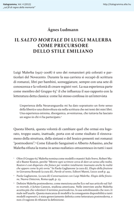 Il Salto Mortale Di Luigi Malerba Come Precursore Dello Stile Emiliano