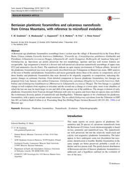 Berriasian Planktonic Foraminifera and Calcareous Nannofossils from Crimea Mountains, with Reference to Microfossil Evolution