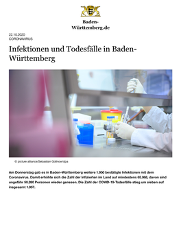 Infektionen Und Todesfälle in Baden-Württemberg