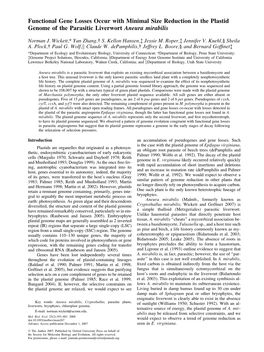 Functional Gene Losses Occur with Minimal Size Reduction in the Plastid Genome of the Parasitic Liverwort Aneura Mirabilis